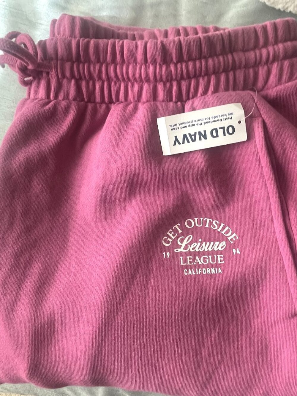 Old Navy Pink Fleece Jogger Sweat Pants GET OUTSIDE Leisure League 1994 Calif -L
